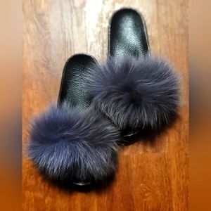 Dark Grey Fur Slides